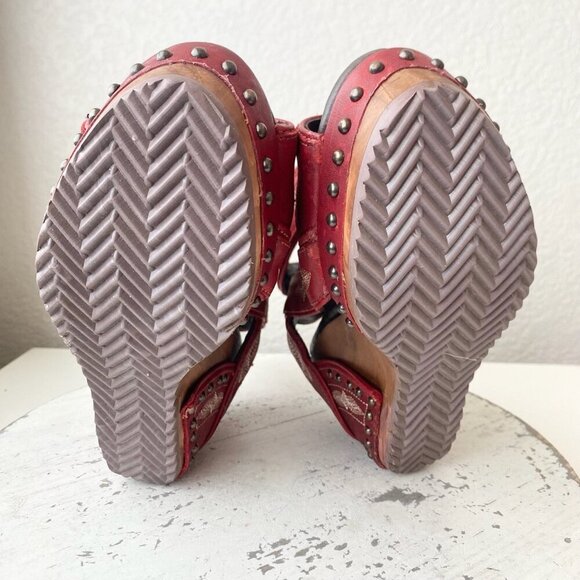 Lane Boots LEXINGTON Womens Red Wedges 6.5 Western Sandals Cowgirl Wooden Heels - Picture 8 of 12